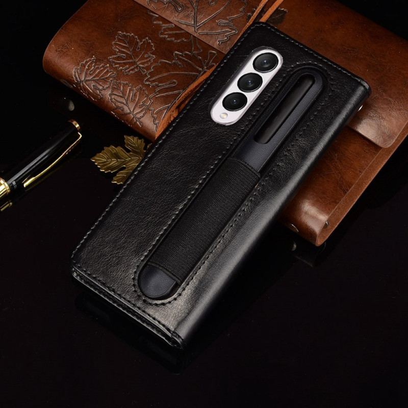 Capa De Couro Para Samsung Galaxy Z Fold 4 De Cordão Strappy Empresarial Retrô