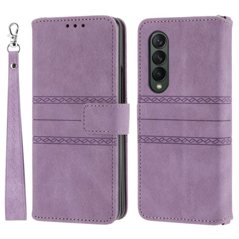 Capa De Couro Para Samsung Galaxy Z Fold 4 Padrão De Cinto De Couro Falso