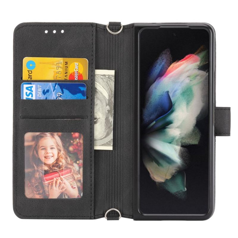 Capa De Couro Para Samsung Galaxy Z Fold 4 Padrão De Cinto De Couro Falso