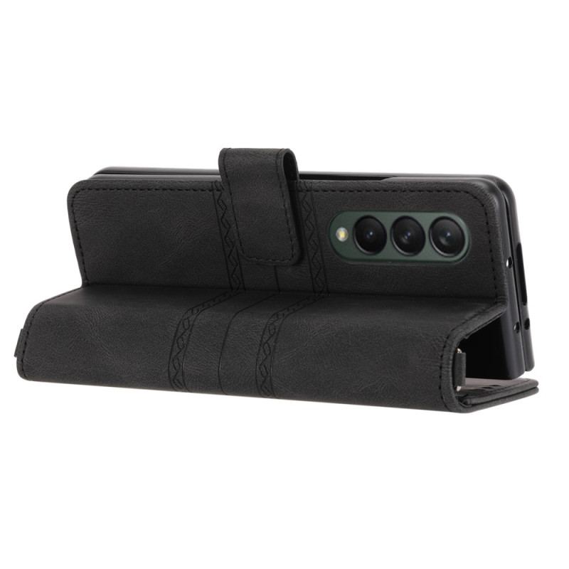Capa De Couro Para Samsung Galaxy Z Fold 4 Padrão De Cinto De Couro Falso