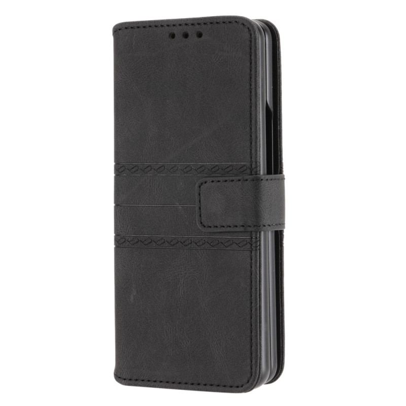 Capa De Couro Para Samsung Galaxy Z Fold 4 Padrão De Cinto De Couro Falso