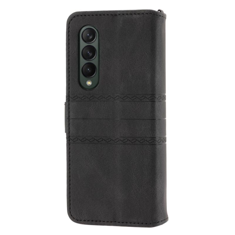 Capa De Couro Para Samsung Galaxy Z Fold 4 Padrão De Cinto De Couro Falso