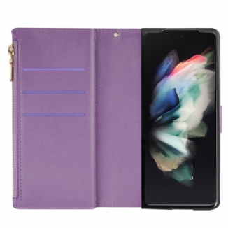 Capa Flip Para Samsung Galaxy Z Fold 4 Ultra Lantejoulas Com Alça