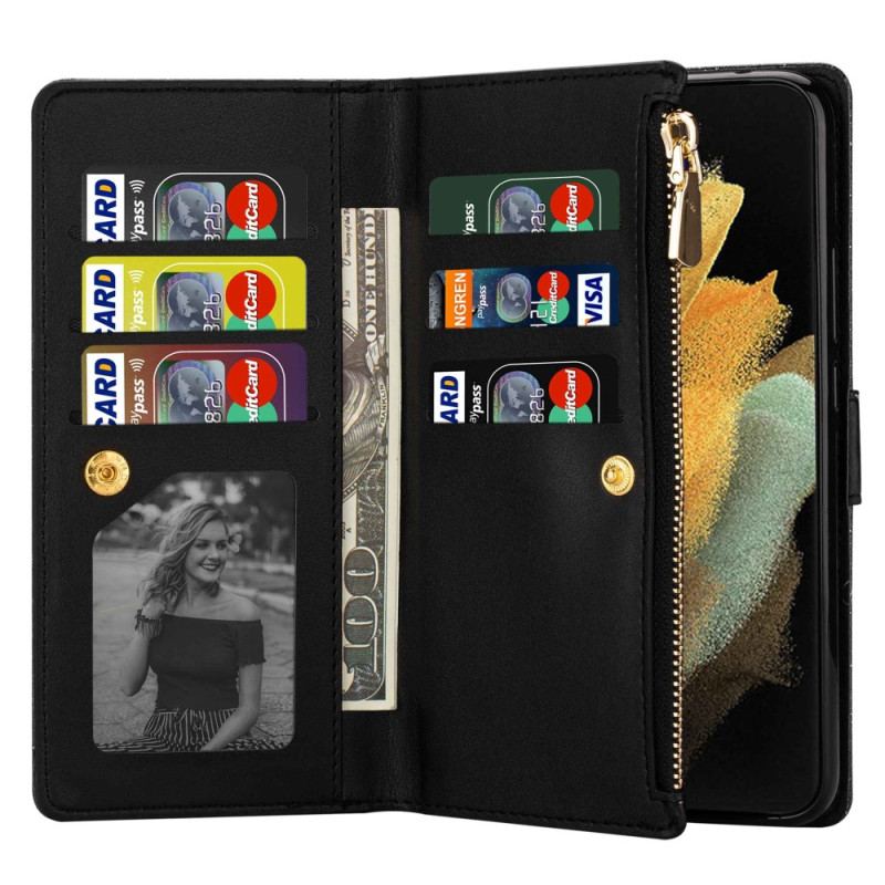 Capa Flip Para Samsung Galaxy Z Fold 4 Ultra Lantejoulas Com Alça