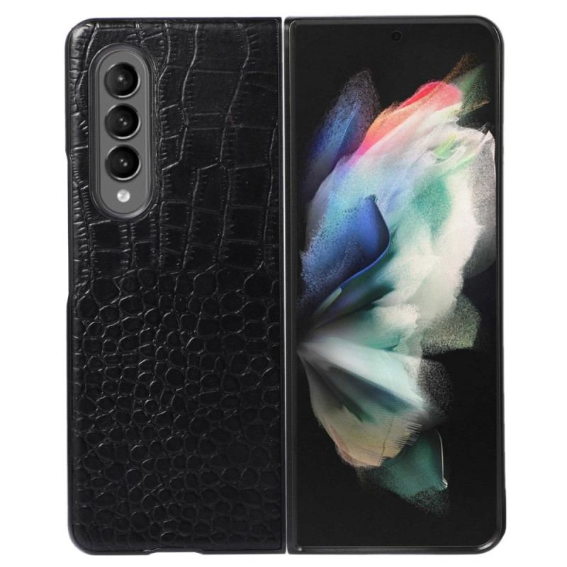 Capa Para Samsung Galaxy Z Fold 4 Couro Genuíno Com Efeito De Crocodilo Da Moda