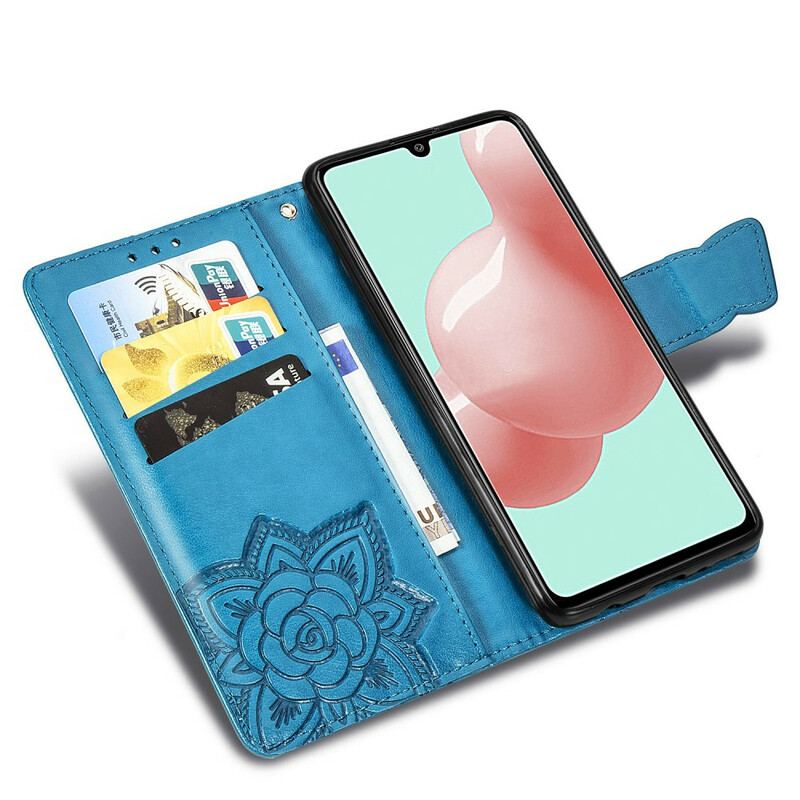 Capa De Couro Para Samsung Galaxy A41 Meia Borboleta
