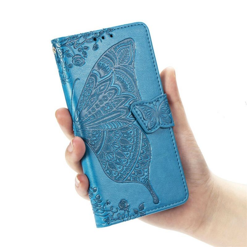 Capa De Couro Para Samsung Galaxy A41 Meia Borboleta