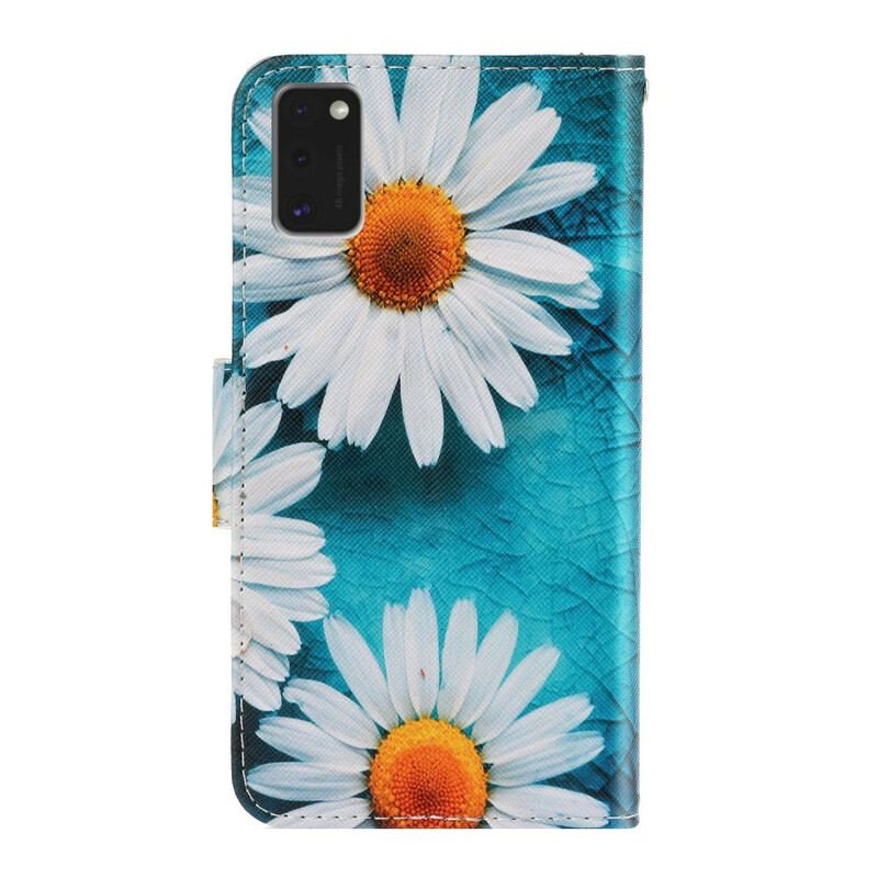 Capa Flip Para Samsung Galaxy A41 De Cordão Fio Dental Margaridas