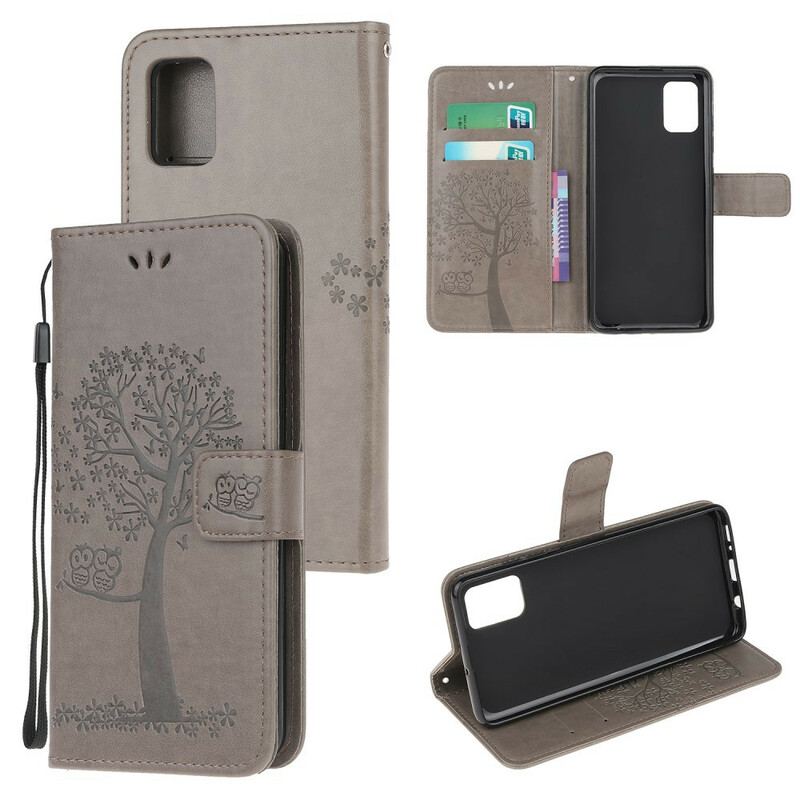 Capa Flip Para Samsung Galaxy A41 De Cordão Tanga E Corujas