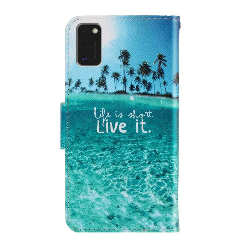 Capa Flip Para Samsung Galaxy A41 De Cordão Viva Na Lanyard