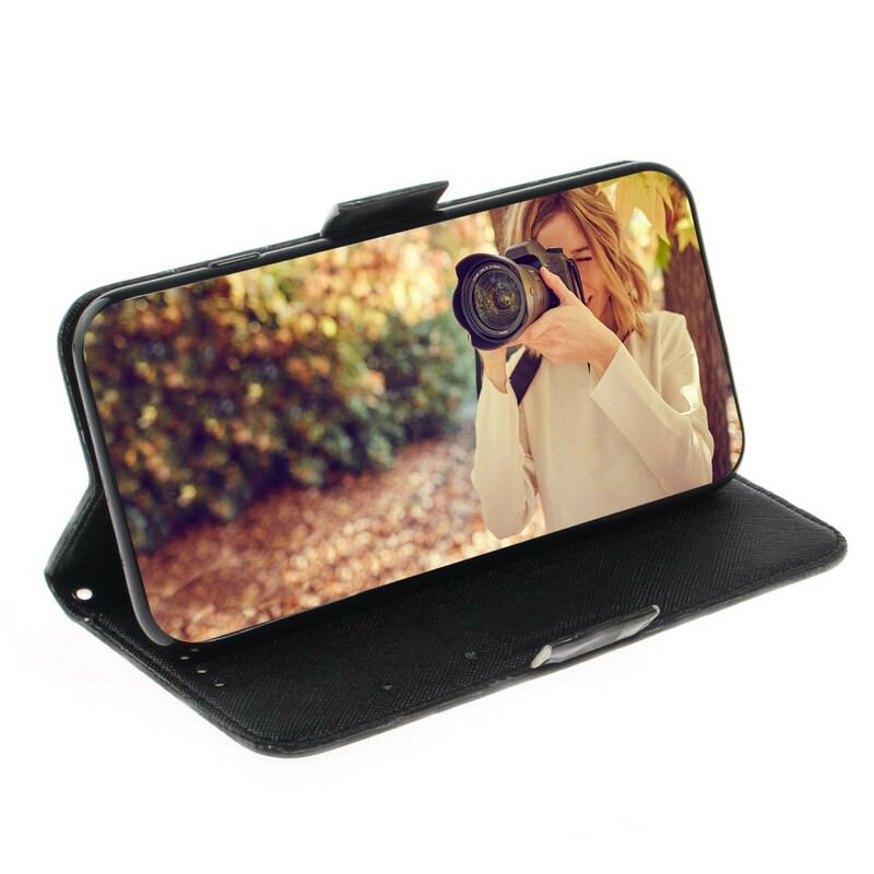 Capa Folio Para Samsung Galaxy A41 De Cordão Gato Cinzento Com Alça