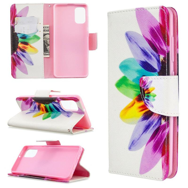 Capa Folio Para Samsung Galaxy A41 Flor Aquarela