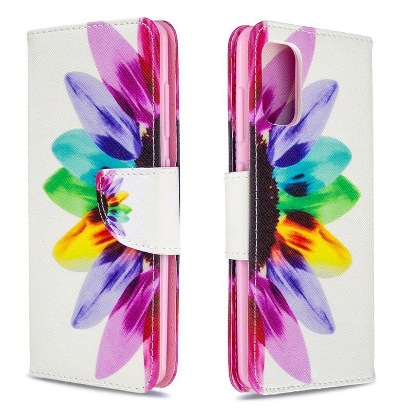 Capa Folio Para Samsung Galaxy A41 Flor Aquarela