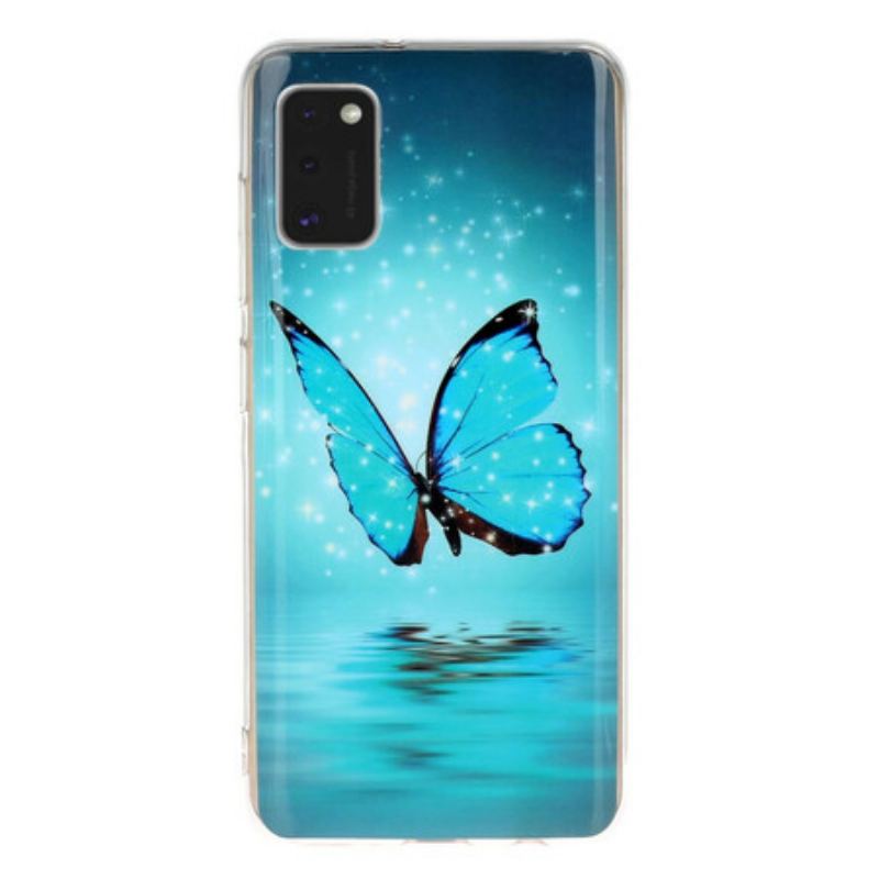 Capa Para Samsung Galaxy A41 Borboleta Azul Fluorescente