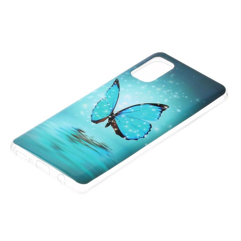Capa Para Samsung Galaxy A41 Borboleta Azul Fluorescente
