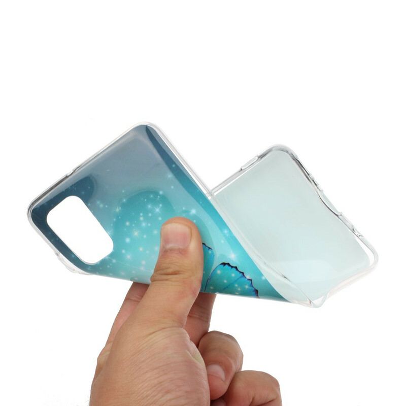 Capa Para Samsung Galaxy A41 Borboleta Azul Fluorescente