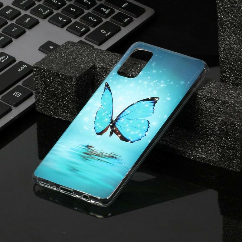 Capa Para Samsung Galaxy A41 Borboleta Azul Fluorescente