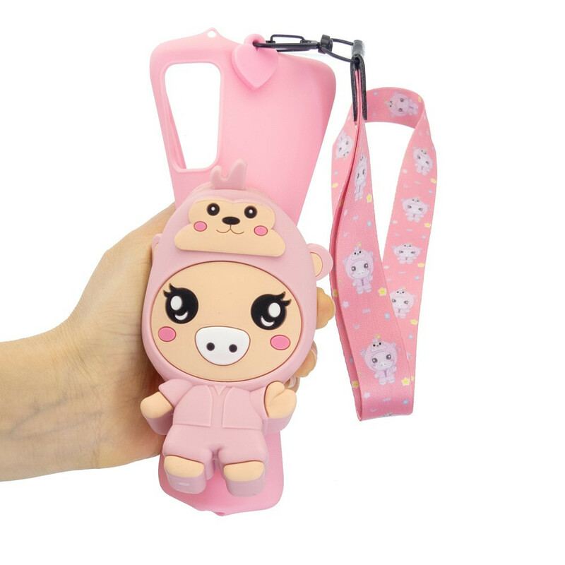 Capa Para Samsung Galaxy A41 Porco 3d Com Cordão De Mosquetão