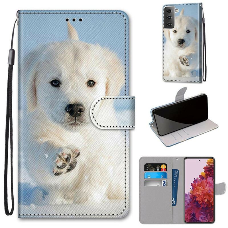 Capa De Couro Para Samsung Galaxy S21 5G Cachorro Fofinho