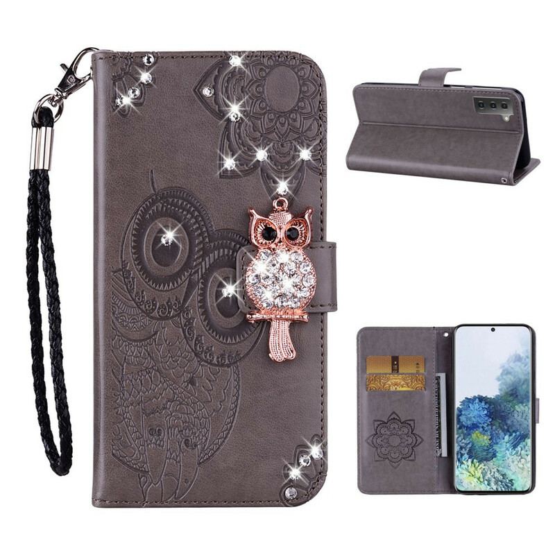 Capa De Couro Para Samsung Galaxy S21 5G Coruja Mandala E Charme