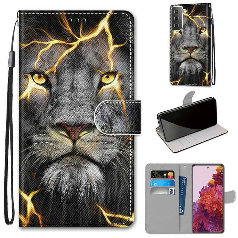 Capa De Couro Para Samsung Galaxy S21 5G Felino Mágico