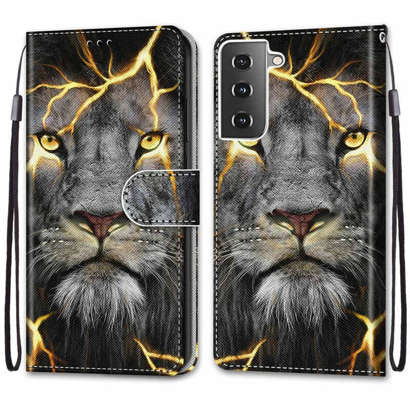 Capa De Couro Para Samsung Galaxy S21 5G Felino Mágico