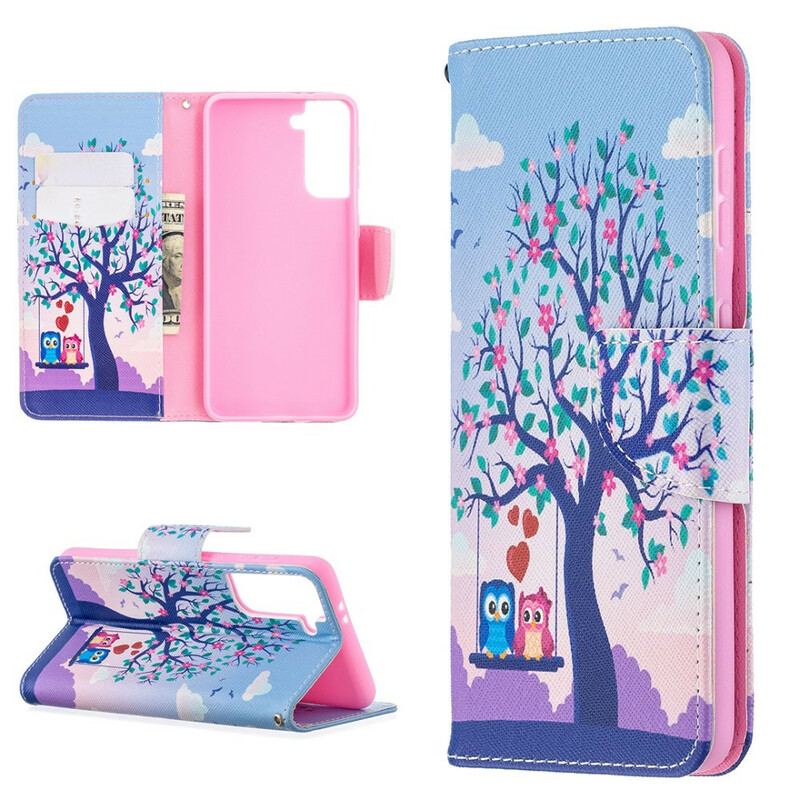Capa Em Pele Para Samsung Galaxy S21 5G Corujas No Balanço