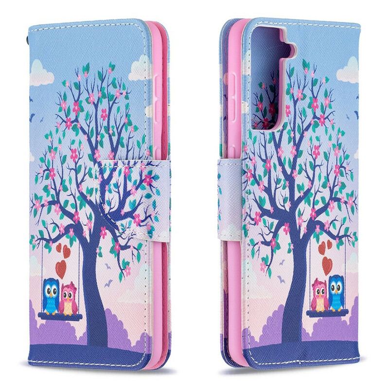 Capa Em Pele Para Samsung Galaxy S21 5G Corujas No Balanço