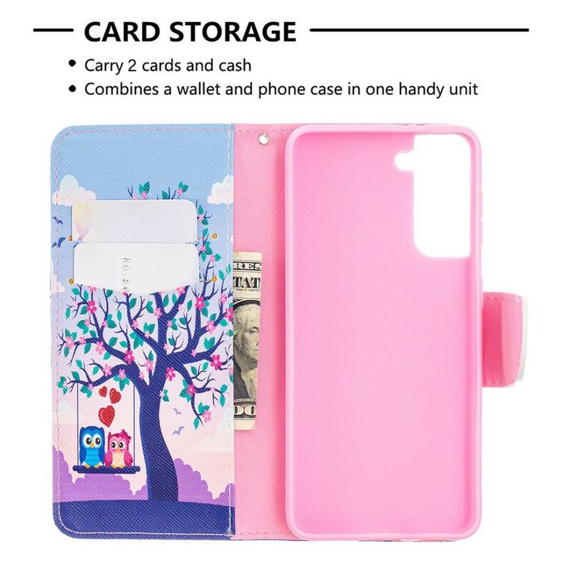 Capa Em Pele Para Samsung Galaxy S21 5G Corujas No Balanço