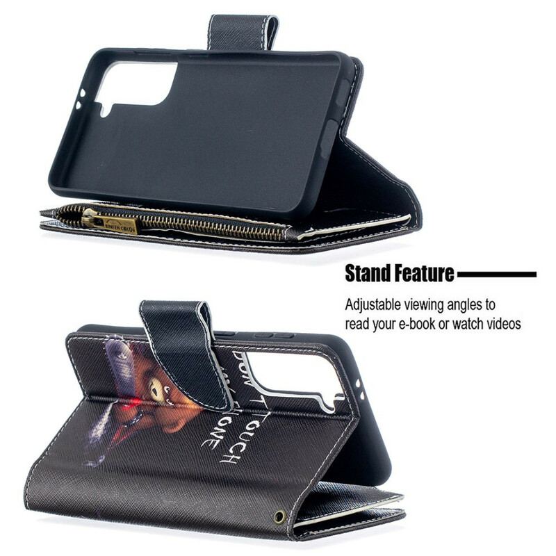 Capa Em Pele Para Samsung Galaxy S21 5G Urso De Bolso Com Zíper