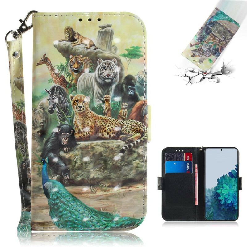 Capa Flip Para Samsung Galaxy S21 5G De Cordão Animais De Safári Tanga