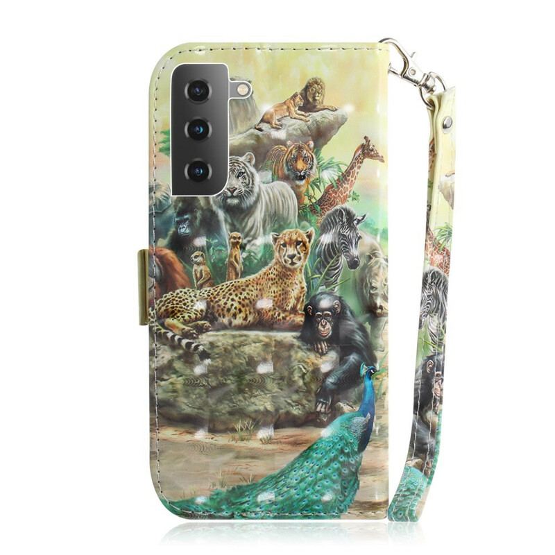 Capa Flip Para Samsung Galaxy S21 5G De Cordão Animais De Safári Tanga