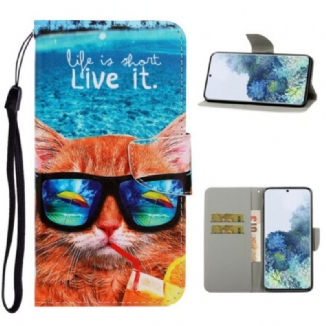 Capa Flip Para Samsung Galaxy S21 5G De Cordão Cat Live It Strappy