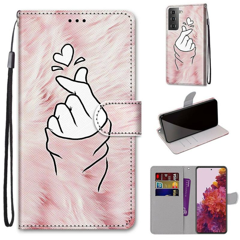 Capa Flip Para Samsung Galaxy S21 5G Dedo Coração