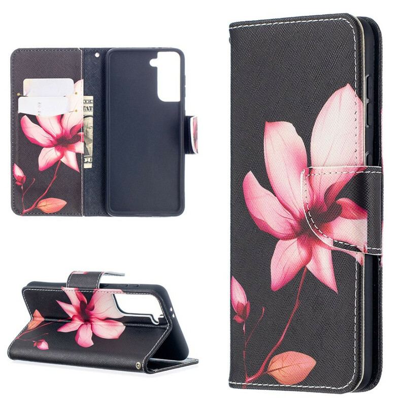 Capa Flip Para Samsung Galaxy S21 5G Flor Rosa
