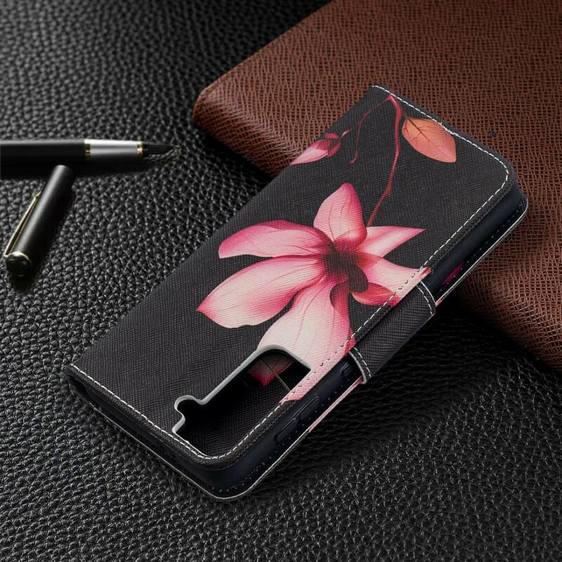 Capa Flip Para Samsung Galaxy S21 5G Flor Rosa