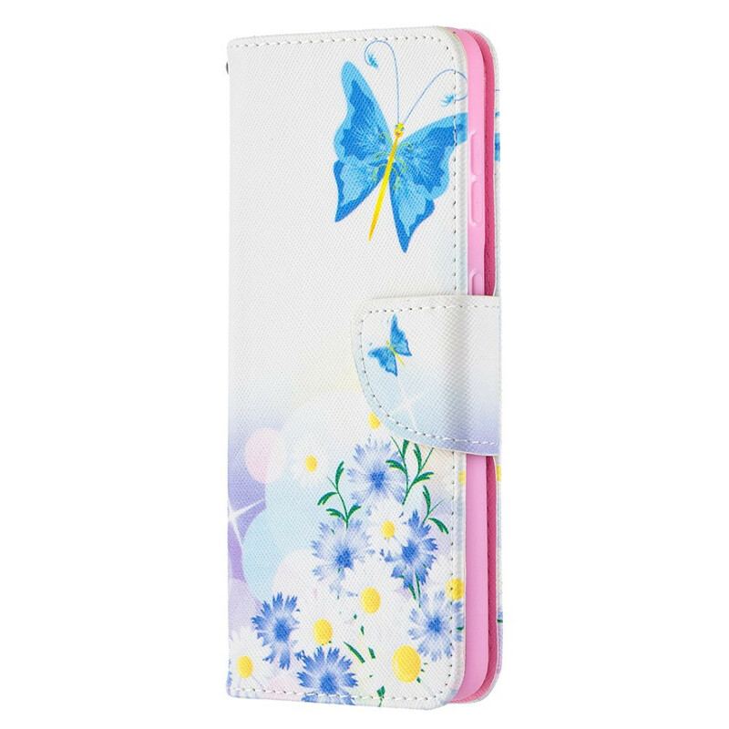 Capa Folio Para Samsung Galaxy S21 5G Borboletas E Flores Pintadas