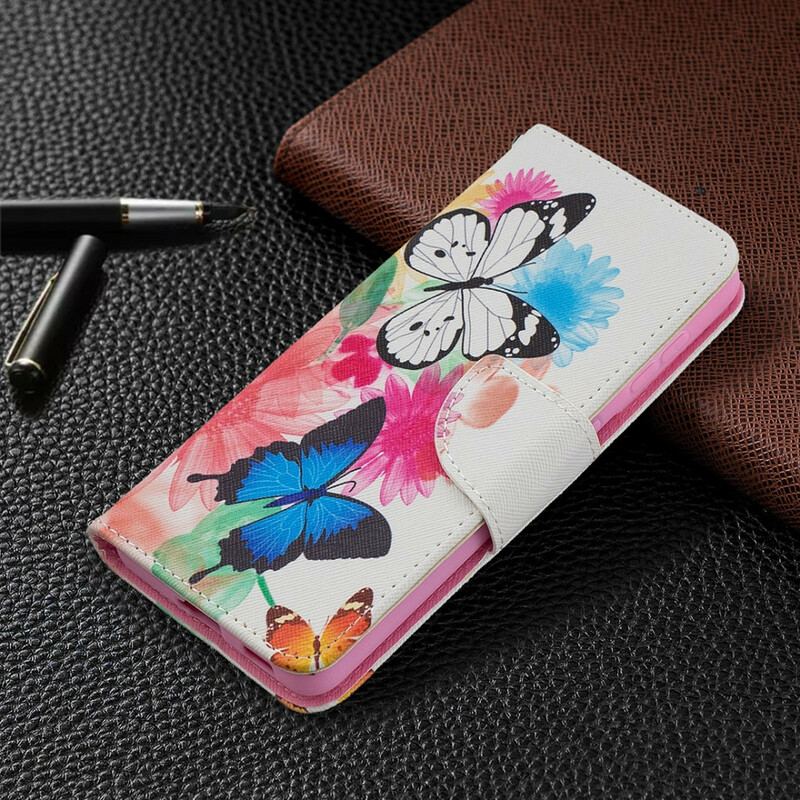 Capa Folio Para Samsung Galaxy S21 5G Borboletas E Flores Pintadas