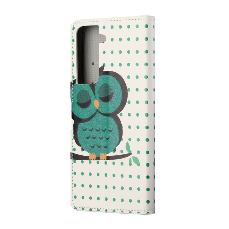 Capa Folio Para Samsung Galaxy S21 5G Coruja Adormecida