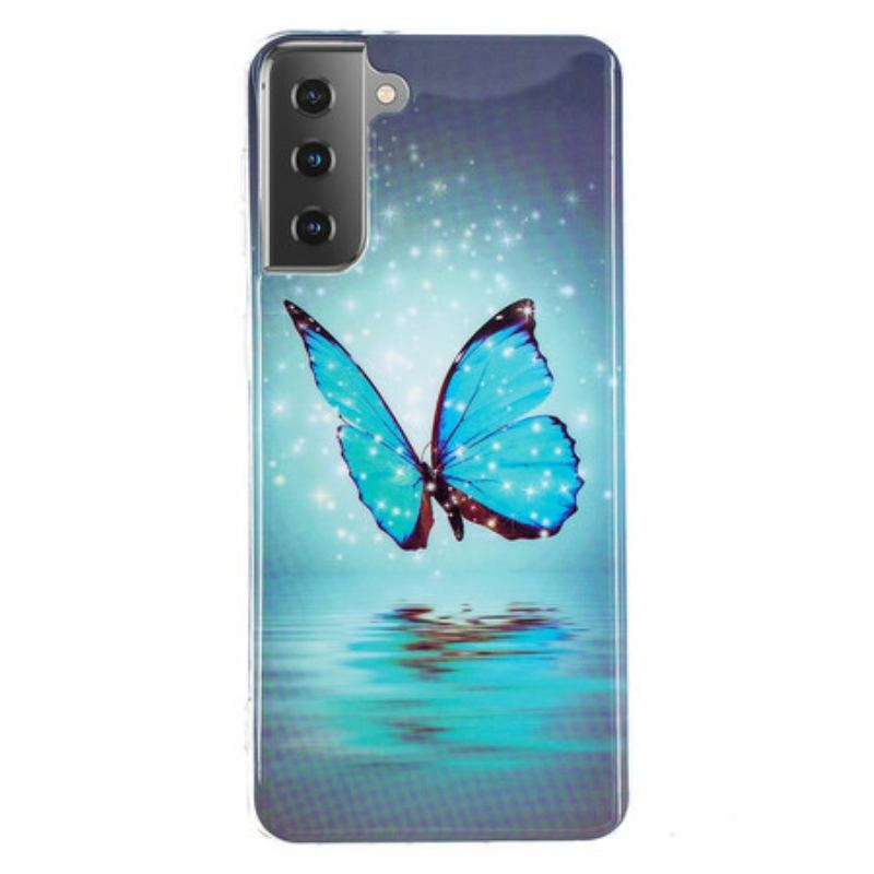 Capa Para Samsung Galaxy S21 5G Borboleta Azul Fluorescente