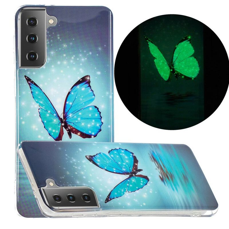 Capa Para Samsung Galaxy S21 5G Borboleta Azul Fluorescente