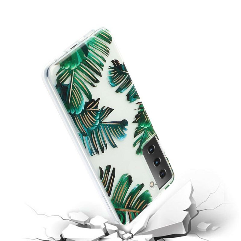 Capa Para Samsung Galaxy S21 5G Folhas Verdes Sem Costura