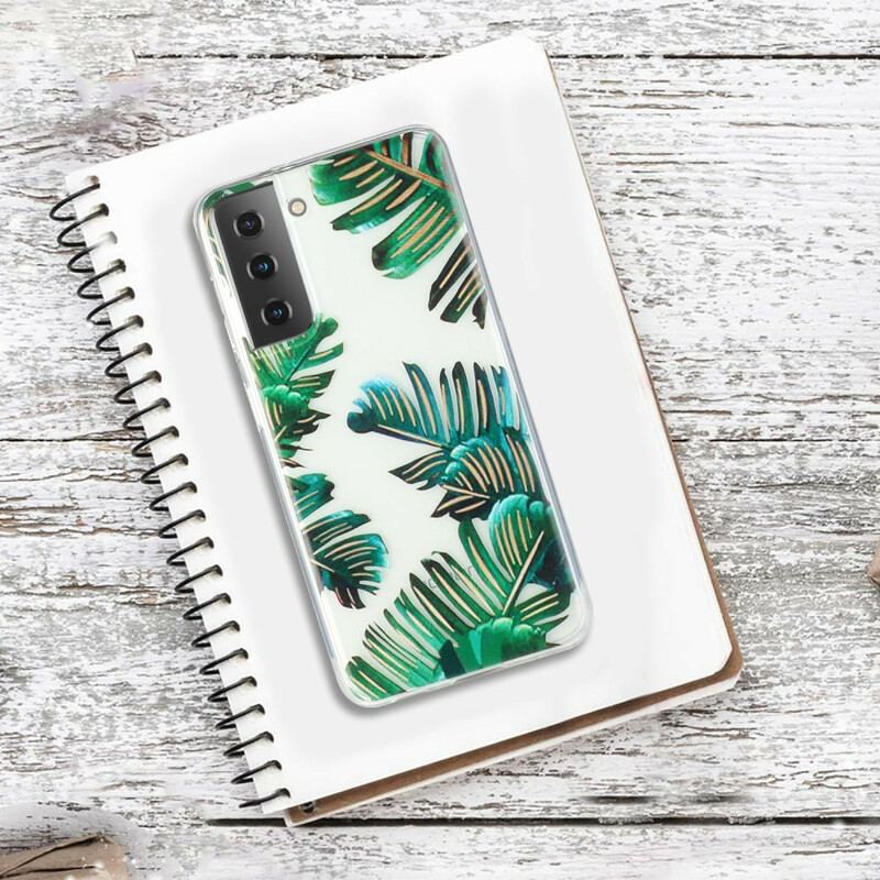 Capa Para Samsung Galaxy S21 5G Folhas Verdes Sem Costura