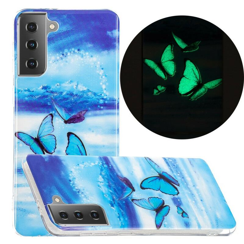 Capa Para Samsung Galaxy S21 5G Série Borboletas Fluorescentes