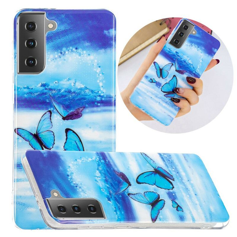 Capa Para Samsung Galaxy S21 5G Série Borboletas Fluorescentes