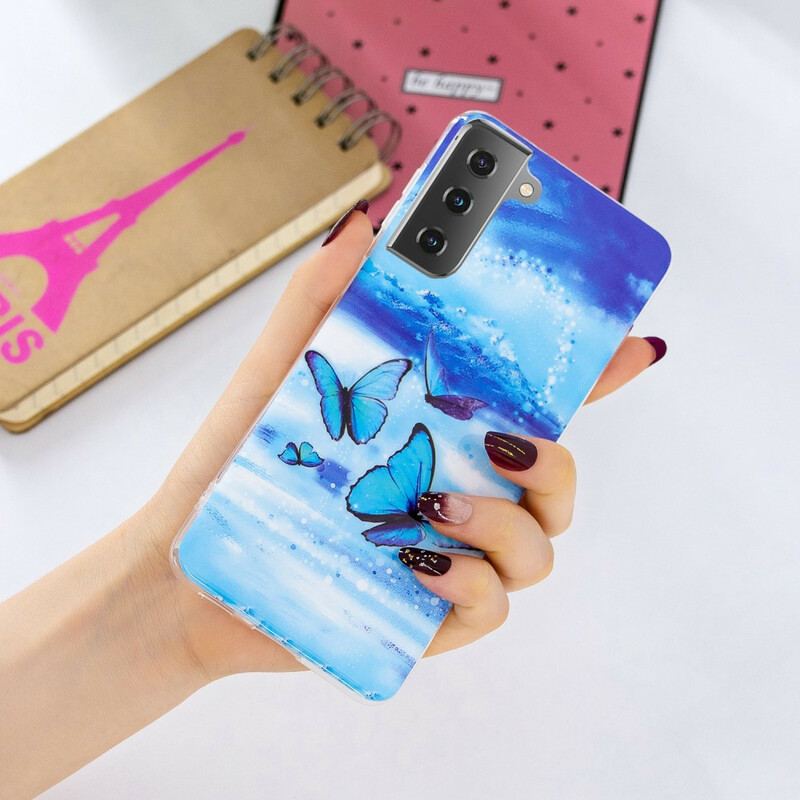 Capa Para Samsung Galaxy S21 5G Série Borboletas Fluorescentes
