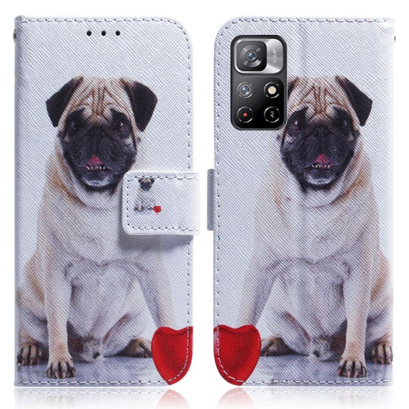 Capa De Couro Para Poco M4 Pro 5G Cachorro Pug