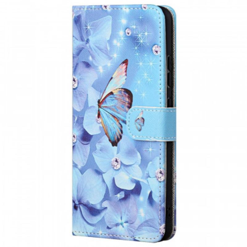 Capa De Couro Para Poco M4 Pro 5G De Cordão Borboletas Strappy Diamond