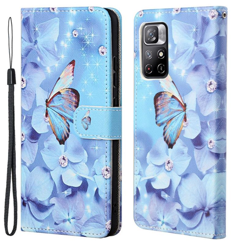 Capa De Couro Para Poco M4 Pro 5G De Cordão Borboletas Strappy Diamond