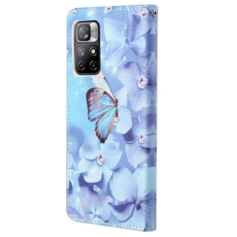 Capa De Couro Para Poco M4 Pro 5G De Cordão Borboletas Strappy Diamond